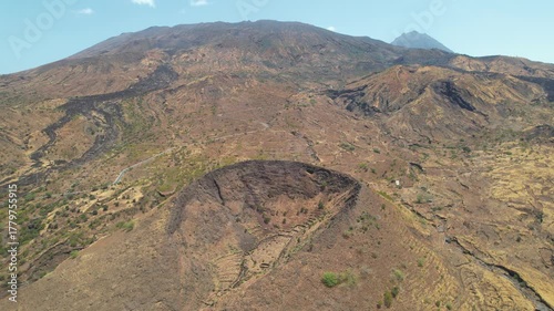 CAPE VERDE - 9.4.2025 - Very good aerial footage starting to circle clockwise around Cape Verde's Pico do Fogo volcano and crater.