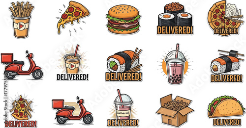 Cartoon Food and Scooter Delivery Set