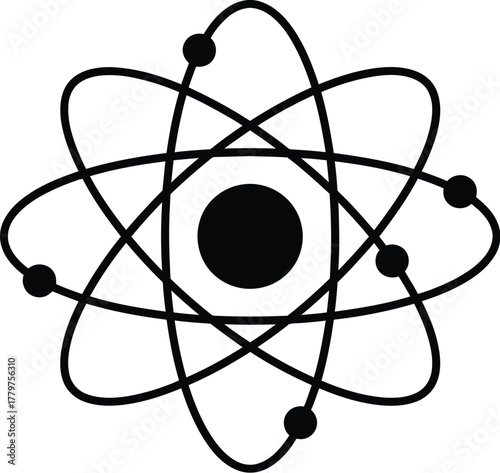 Atom silhouette vector with electrons orbiting