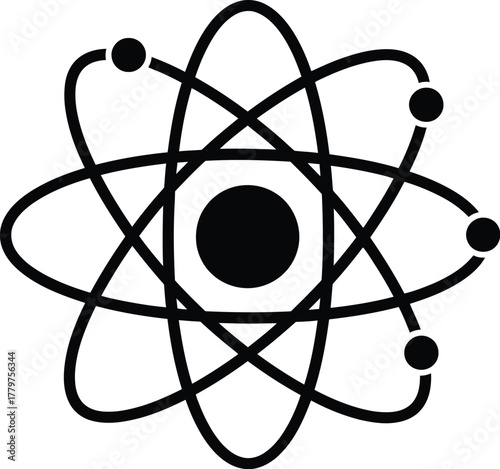 Atom silhouette vector with electrons orbiting