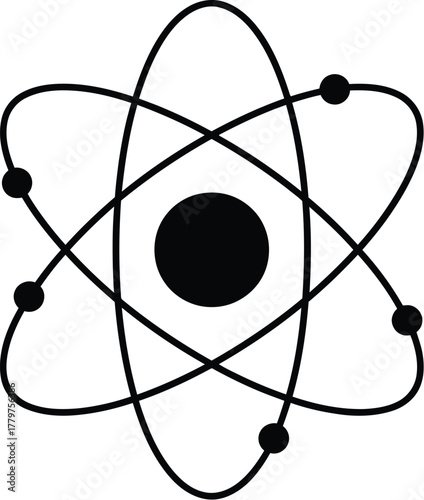 Atom silhouette vector with electrons orbiting