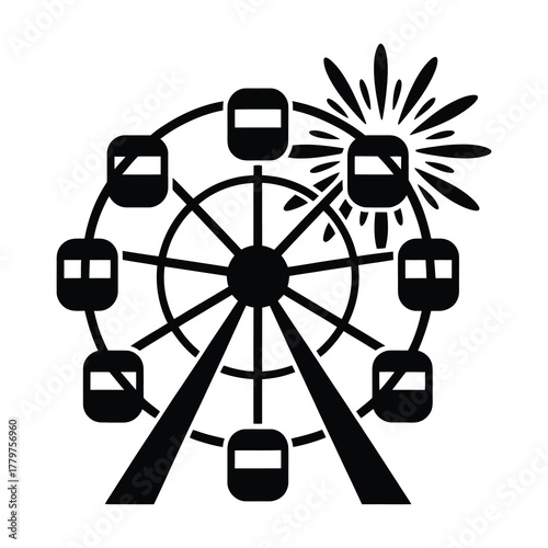 Ferris wheel silhouette with fireworks