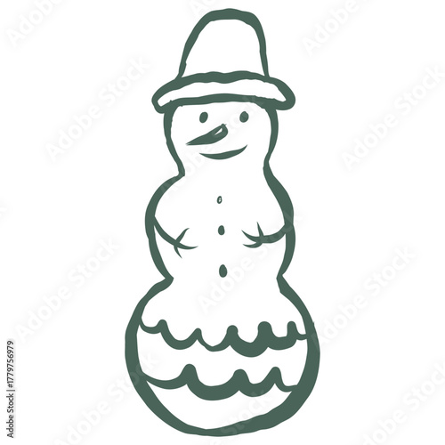Snowman Christmas Cookie. Line Art Illustration.