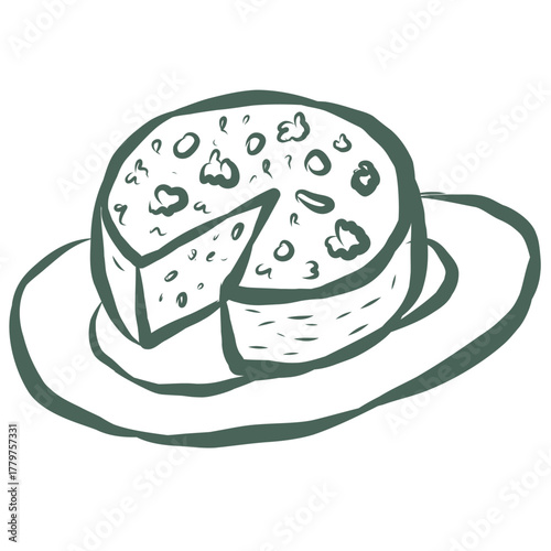 Christmas Cake. Line Art Illustration.