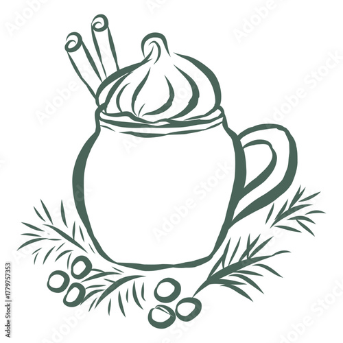 Hot Chocolate Drink. Line Art Illustration.