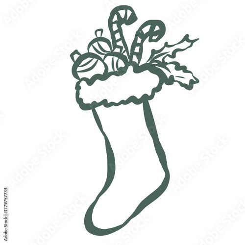 Christmas Stocking. Line Art Illustration.