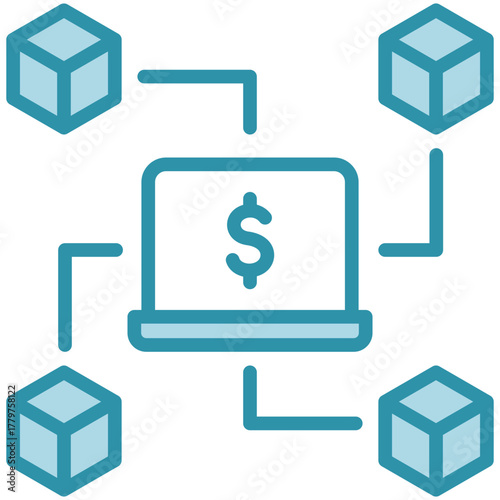 Blockchain Icon, Mini Illustration Relate To Industry 4-0, Modern Industry. Use For Modern Concept, Ui, Ux Web And App Development.