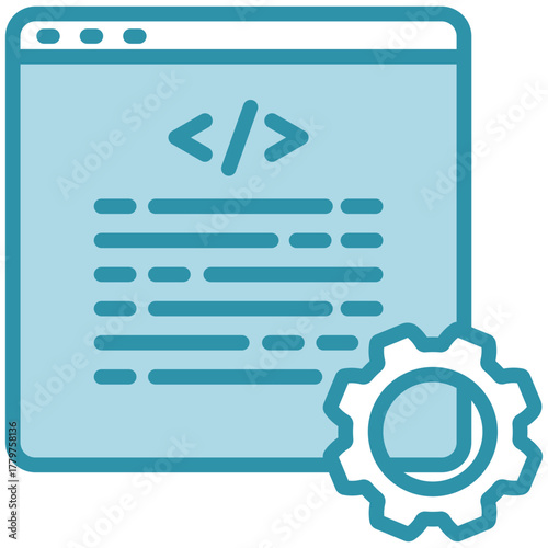 Coding Process Icon, Mini Illustration Relate To Industry 4-0, Modern Industry. Use For Modern Concept, Ui, Ux Web And App Development.