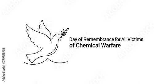 A dove carrying an olive branch with remembrance text for chemical warfare