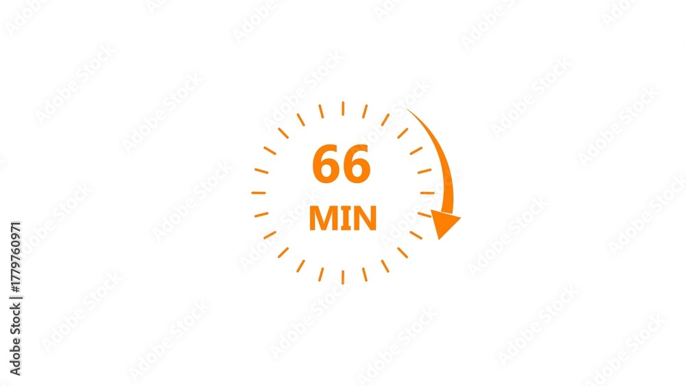 Fototapeta premium Clock icon 66 minute orange color 4k illustration. Stopwatch in flat style 66 minute on white background.