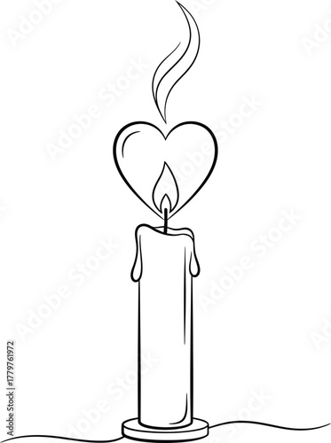 Heart shaped candle flame burning brightly with dripping wax and smoke