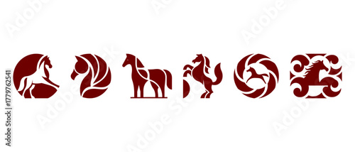 Elegant red horse vector icons for 2026 Year of the Horse. Design with stylized horse silhouettes. Ideal for astrology posters, luxury branding, and Chinese New Year graphics.