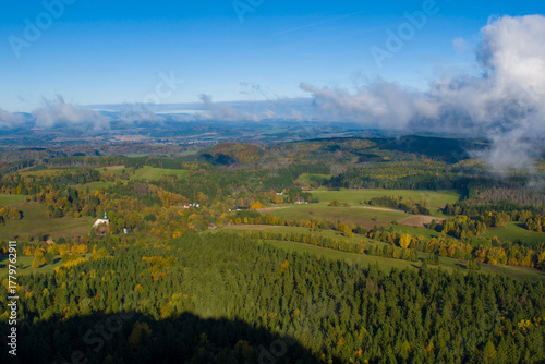Fototapeta Naklejka Na Ścianę i Meble -  Polish autumn landscape with green field 2025