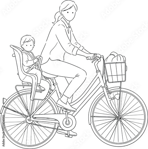 Mother and child enjoy a bicycle ride together with a basket on the front