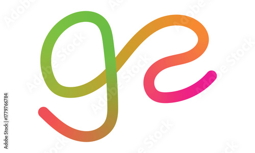 A vibrant flowing abstract colorful gradient line art representing the letter g and r intertwined in a playful modern and artistic design with a white background