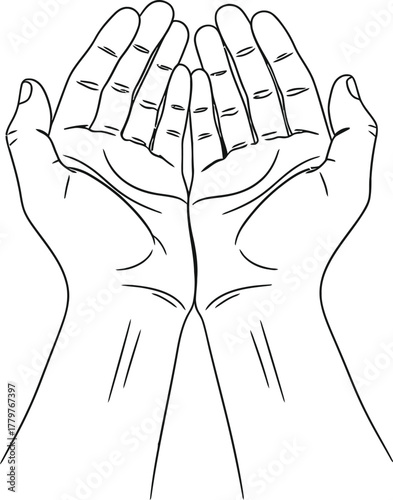 Open cupped hands reaching upwards in a gesture of receiving or offering