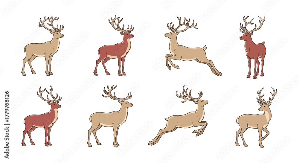 Obraz premium Collection of Christmas and winter holiday outline icons. A set of festive linear symbols for graphic design, including Santa, reindeer, and snowflakes