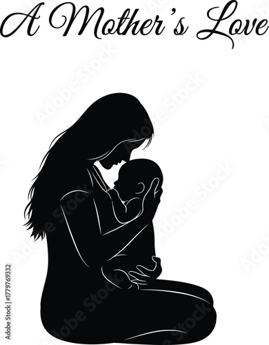 Silhouette of a mother tenderly embracing her child with a heartwarming message