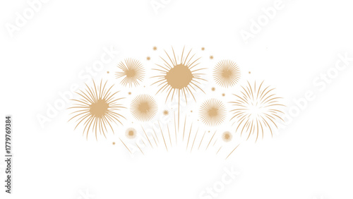 Abstract illustration of bright yellow and orange starbursts and bokeh lights against a clean white background