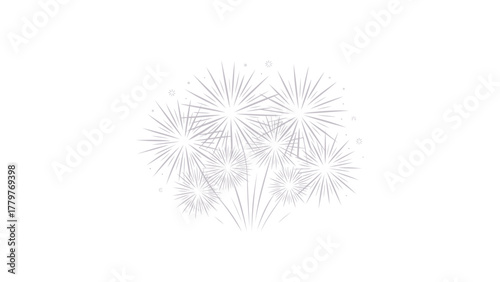 Abstract delicate white and light purple floral explosion or dandelion seed head against a clean white background