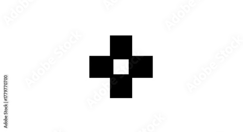 Black cross shape on white background simple design.