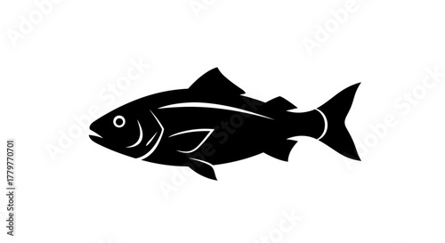 Black silhouette of a fish on a white background simple and clean design.