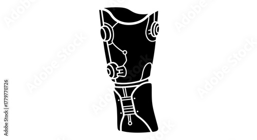 Futuristic Prosthetic Leg Silhouette on White Background.