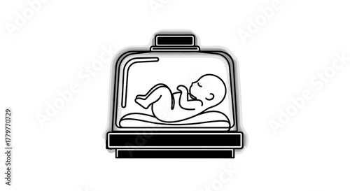 Illustration of a Baby in an Incubator for Medical Care.