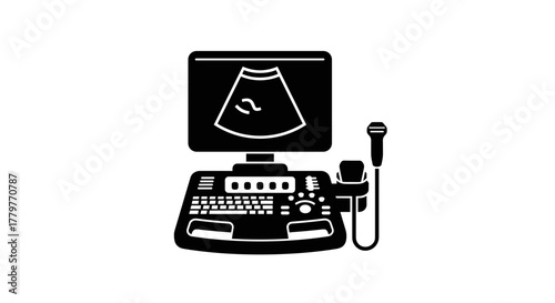 Ultrasound machine displaying medical imaging for diagnosis and analysis.