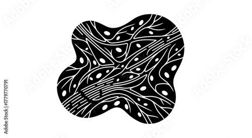 Abstract Black and White Cell Structure Illustration.