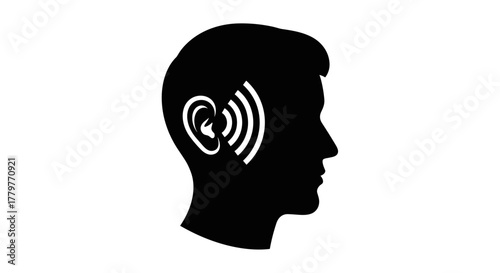 Silhouette of a person with sound waves listening intently.