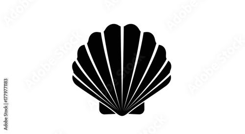 Black Scallop Shell Silhouette Icon.