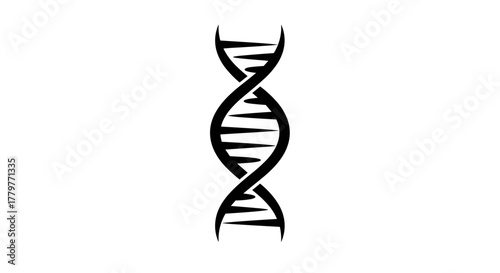 Black and white DNA double helix structure representing genetics and biology.