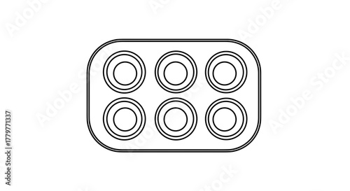 Muffin tin with six circular molds for baking delicious treats.