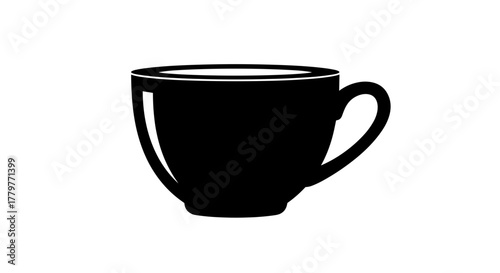 Simple Black Coffee Cup Icon on White Background.
