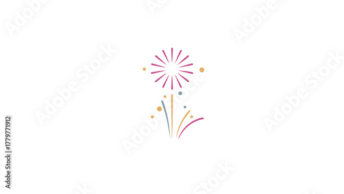 Vibrant abstract burst of purple and pink fireworks exploding in a stylized celebratory display against a clean white background