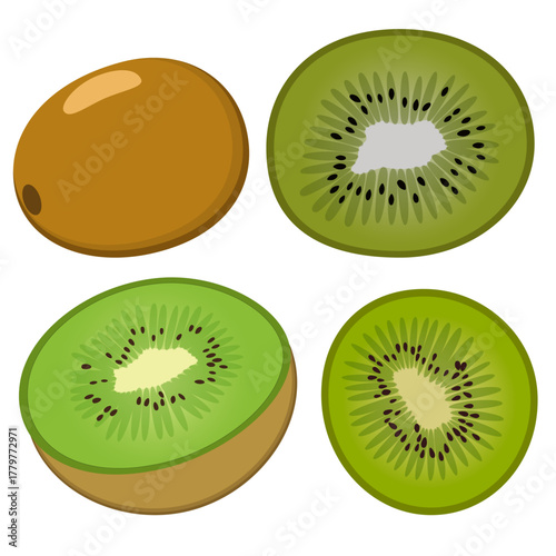 Set of illustrations of kiwi fruit