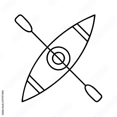 Simple line art illustration of a kayak and paddle icon