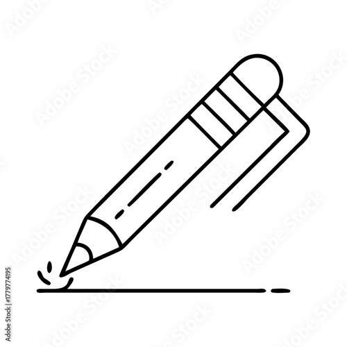 Single line drawing of a pencil writing on paper with simple stroke