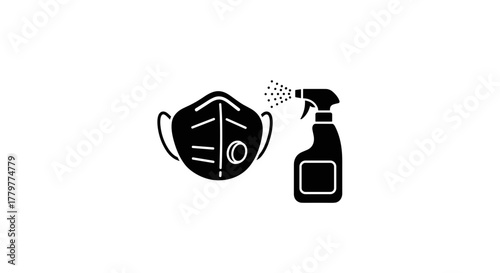 Hygiene Mask and Disinfectant Spray Icon.