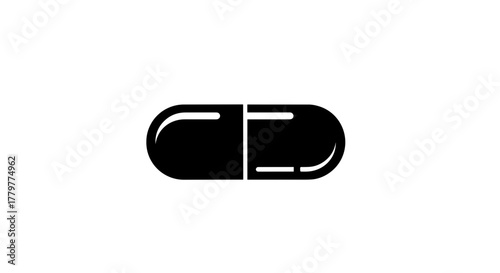 Black and White Pill Illustration for Medical Use.
