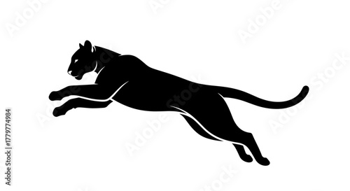Black Panther Silhouette Leaping Forward Dynamic Motion.