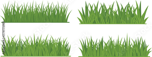 Grass patch illustration set, stylized lawn texture, green foliage design, landscaping clipart, nature element, garden art, isolated vegetation graphic