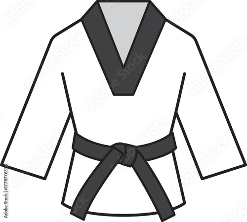 Taekwondo Martial art Uniform with Black belt icon.