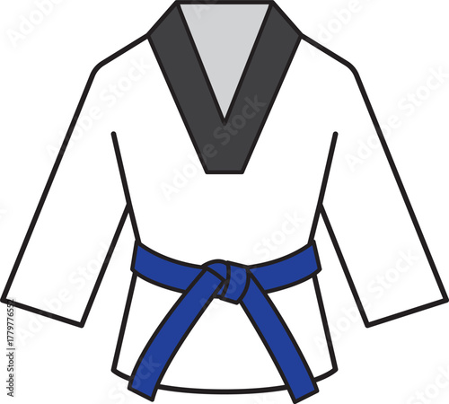 Taekwondo Martial art Uniform with Blue belt icon.