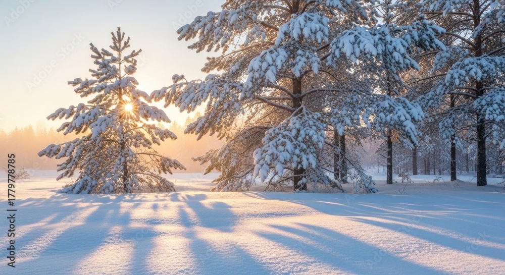 Obraz premium Minimal Snowy Landscape with Pine Trees