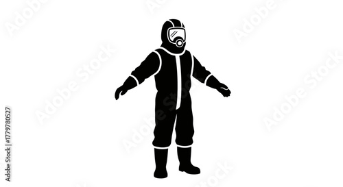 Person in Hazmat Suit Standing Isolated on White Background.