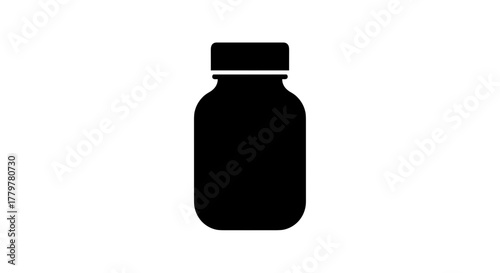 Black and White Pill Bottle Icon Illustration.