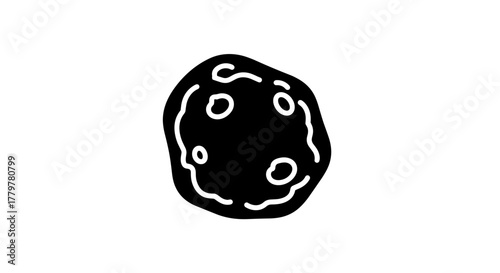 Black asteroid illustration on white background space rock concept.
