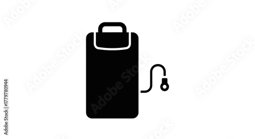 Black silhouette icon of a medical blood bag for donation.